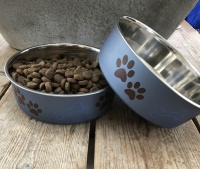 Voerbak hond blauw rvs